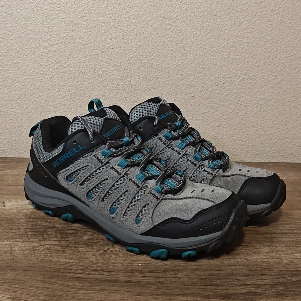 Merrell Alverstone Hiking Shoes Womens 7.5 Grey Blue J135676 Suede Mesh Low Top